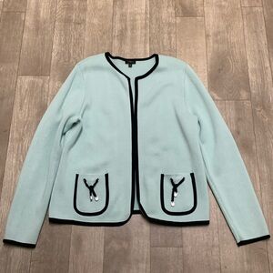 Womens Talbots Open Bow Tie Pockets Minimalist Cottage‎ Cardigan  Sweater